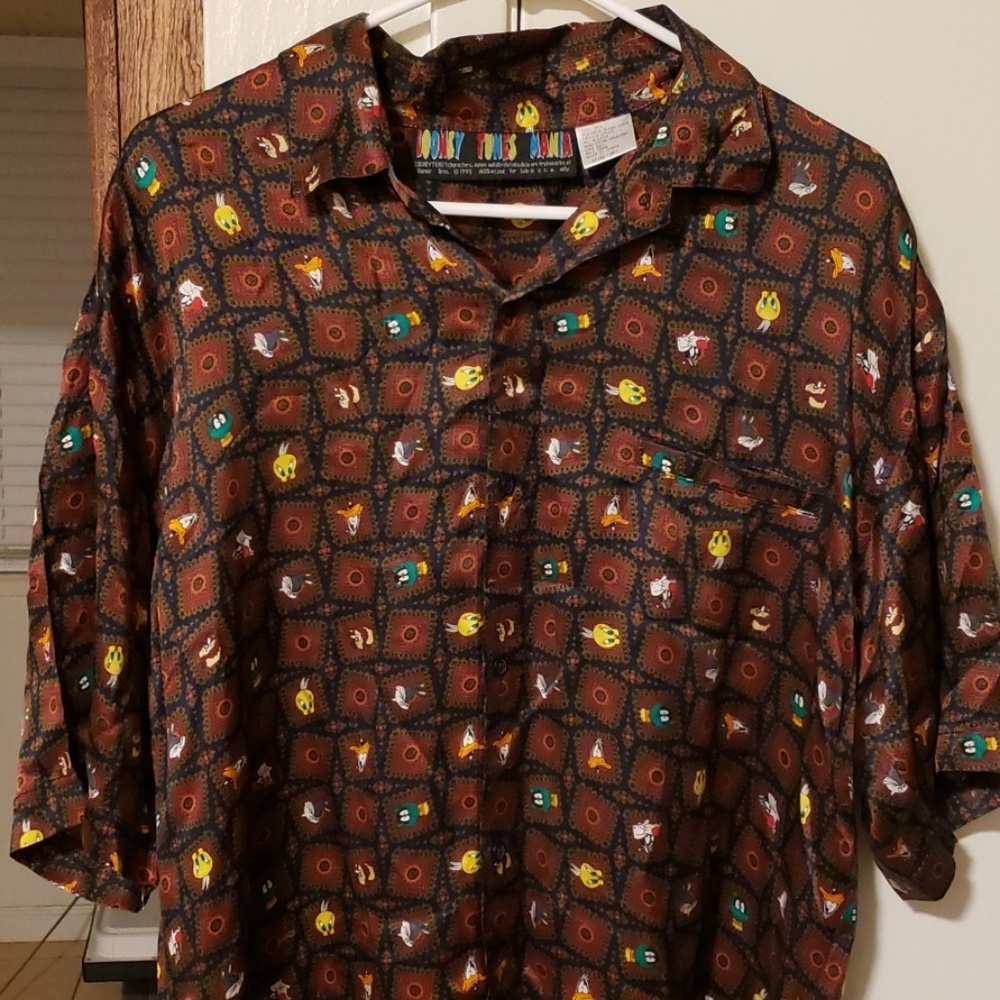 100% silk Looney Tunes button up shirt.